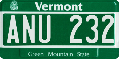 VT license plate ANU232