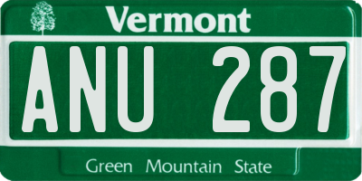VT license plate ANU287