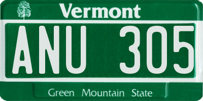 VT license plate ANU305