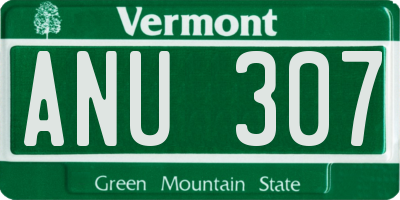 VT license plate ANU307