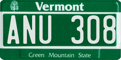 VT license plate ANU308