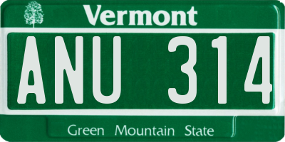 VT license plate ANU314