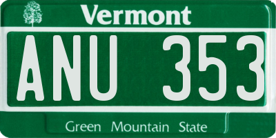 VT license plate ANU353