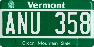 VT license plate ANU358