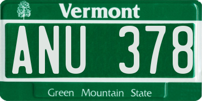 VT license plate ANU378