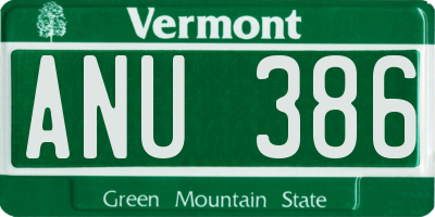 VT license plate ANU386