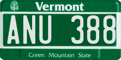 VT license plate ANU388