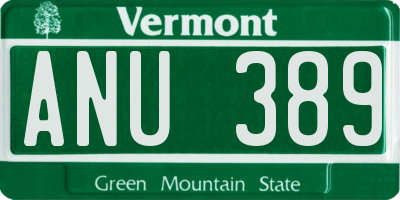 VT license plate ANU389