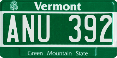 VT license plate ANU392