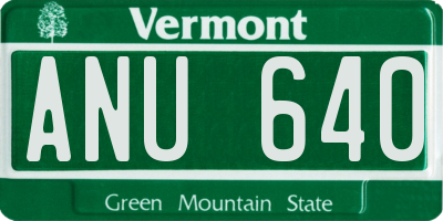 VT license plate ANU640