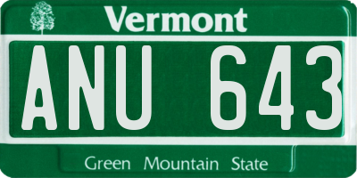 VT license plate ANU643