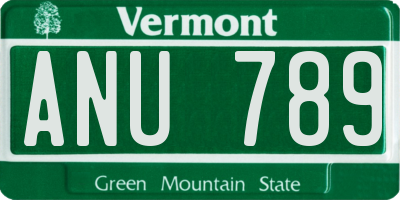VT license plate ANU789