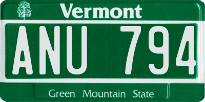 VT license plate ANU794
