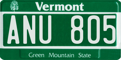 VT license plate ANU805