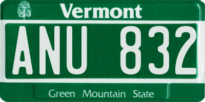 VT license plate ANU832