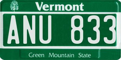 VT license plate ANU833