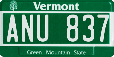 VT license plate ANU837
