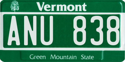 VT license plate ANU838