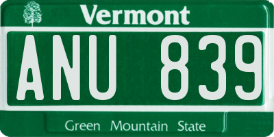 VT license plate ANU839