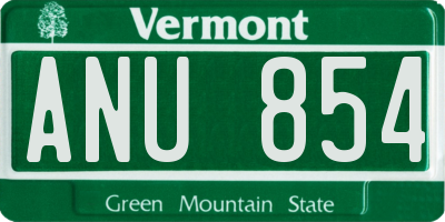 VT license plate ANU854