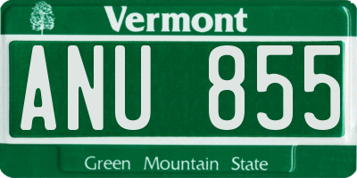 VT license plate ANU855