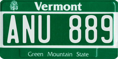 VT license plate ANU889