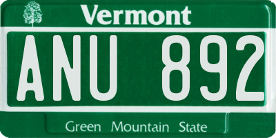 VT license plate ANU892