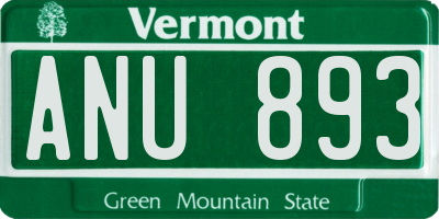 VT license plate ANU893