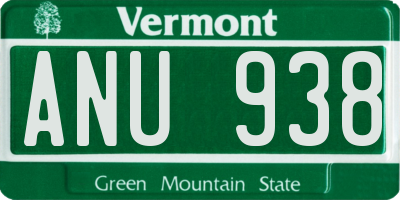 VT license plate ANU938
