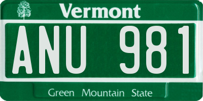 VT license plate ANU981