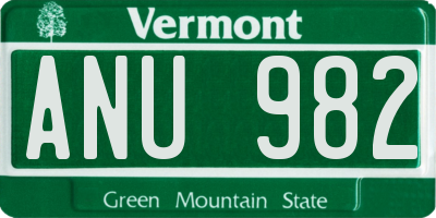 VT license plate ANU982