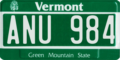VT license plate ANU984