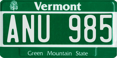 VT license plate ANU985