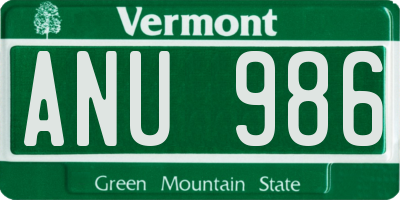 VT license plate ANU986