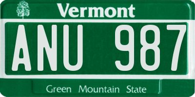 VT license plate ANU987