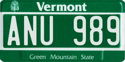 VT license plate ANU989