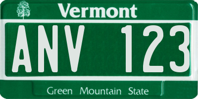VT license plate ANV123