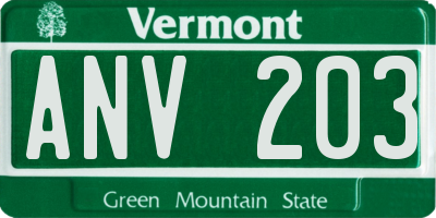 VT license plate ANV203