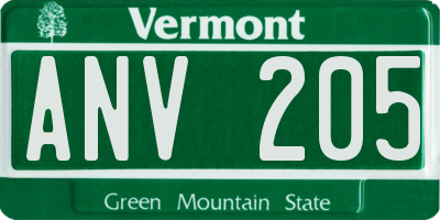 VT license plate ANV205