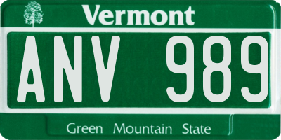 VT license plate ANV989