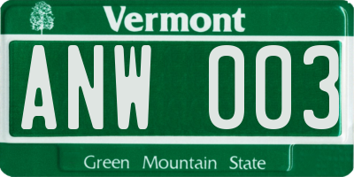 VT license plate ANW003