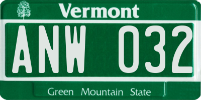 VT license plate ANW032