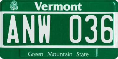 VT license plate ANW036