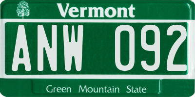 VT license plate ANW092