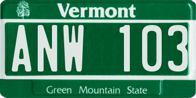 VT license plate ANW103