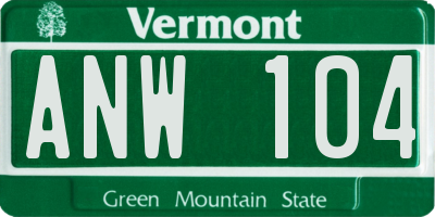 VT license plate ANW104
