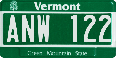 VT license plate ANW122