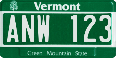 VT license plate ANW123