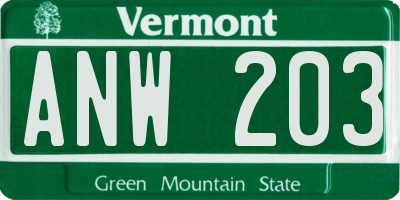 VT license plate ANW203