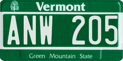 VT license plate ANW205